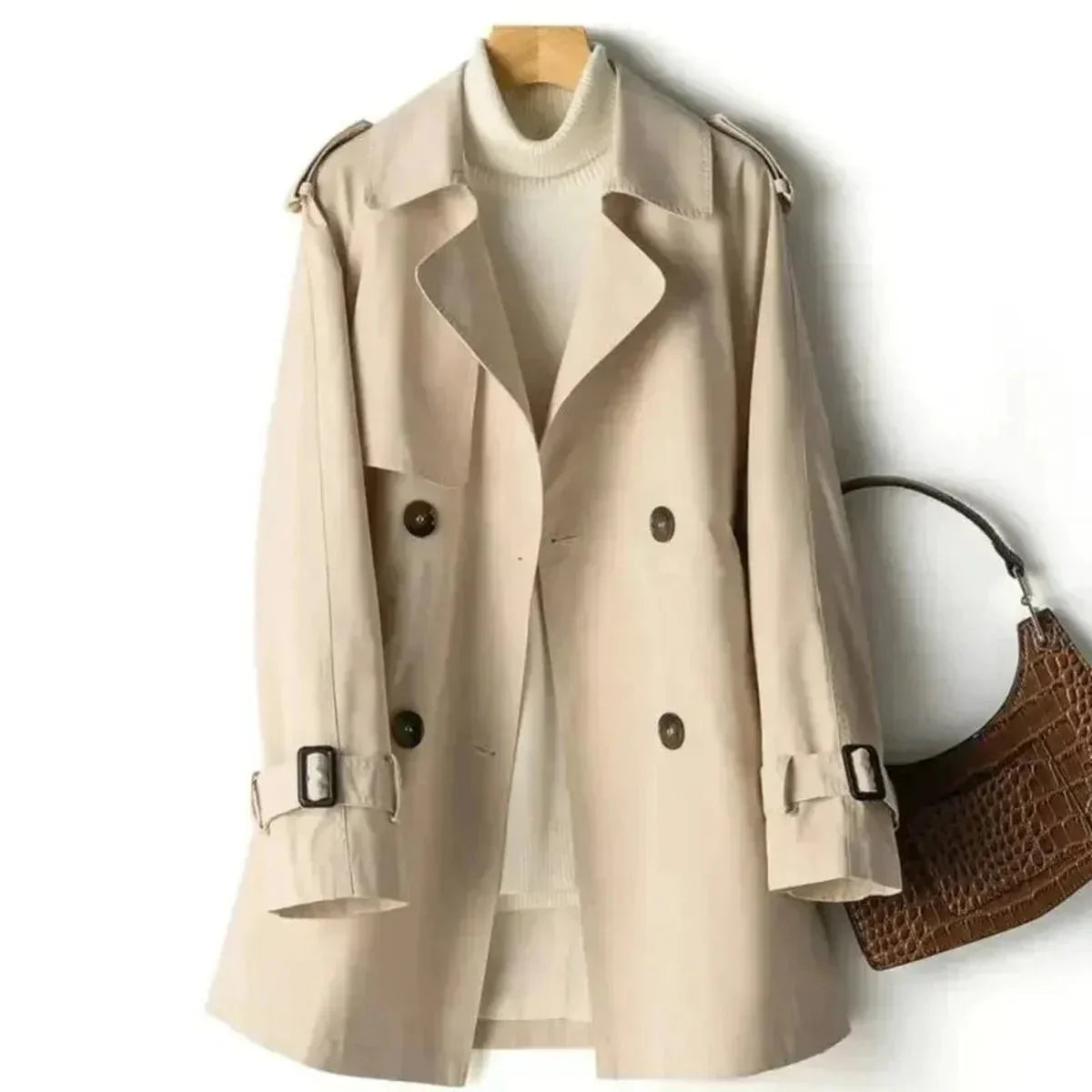 WW | Gürtelter Doppelreihiger Trenchcoat Für Frauen