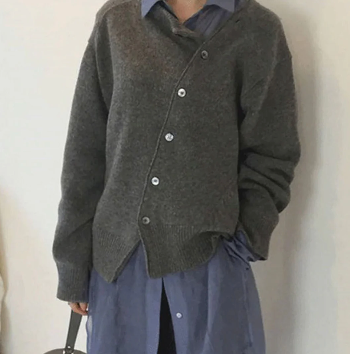 WW | soft knit jacket with diagonal button placket
