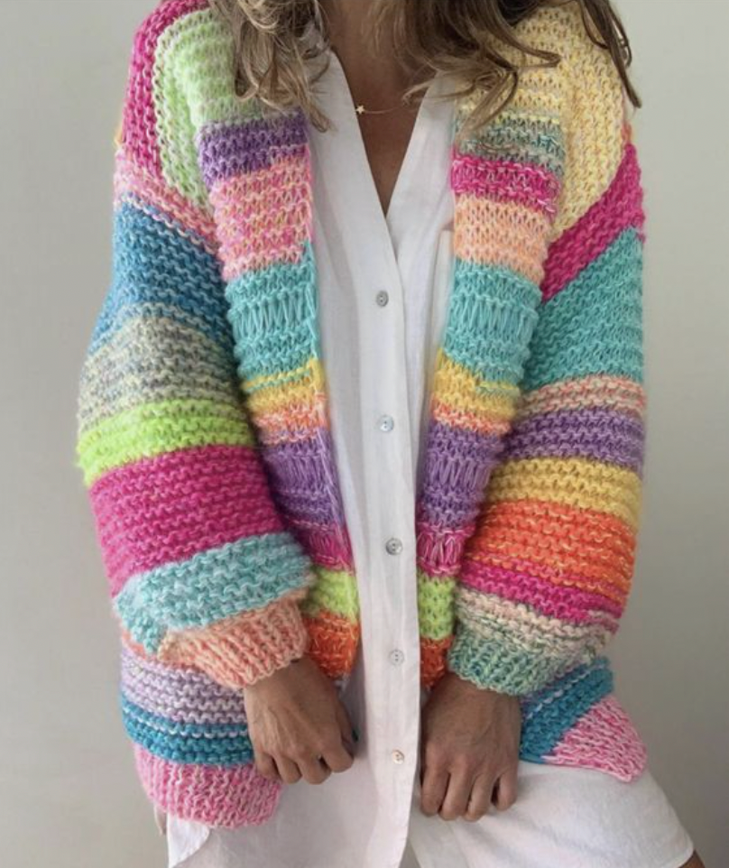 WW | Warmer stylischer Strick-Cardigan in Regenbogenfarben
