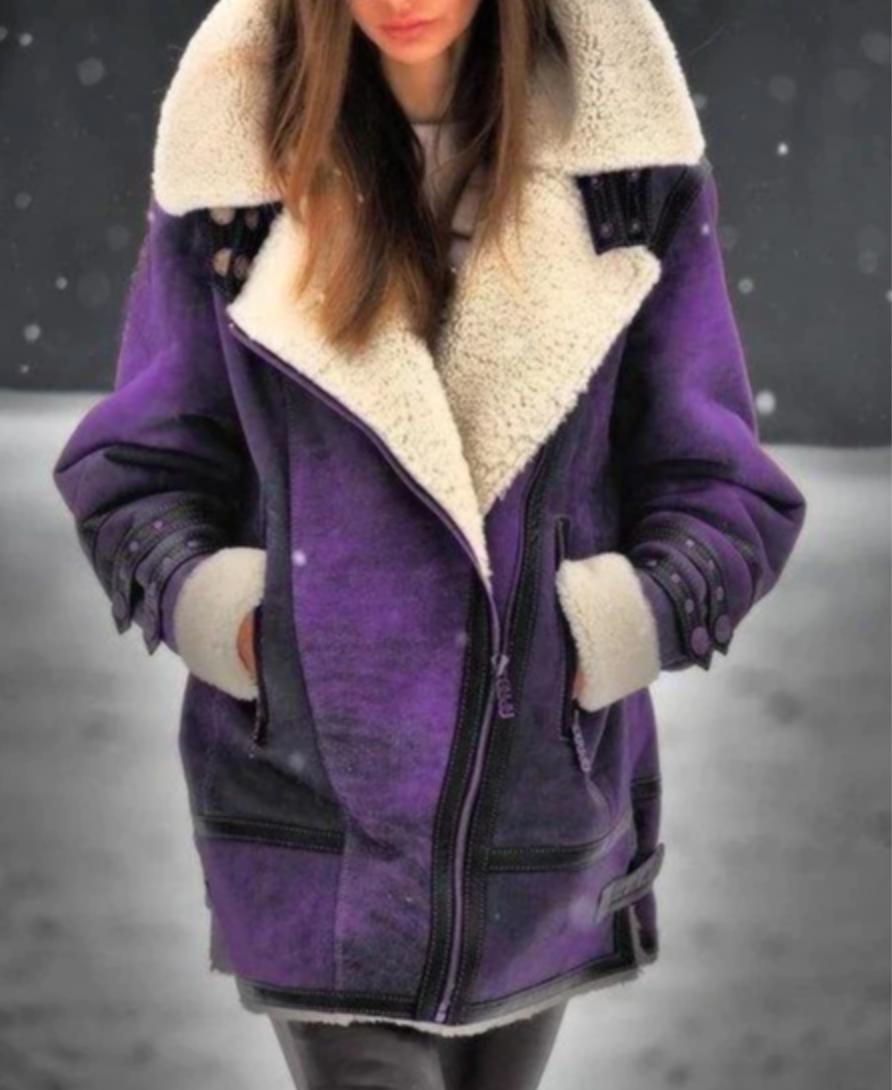 WW | Faux Leather Puffer Jacket with Warm Fleece Lining