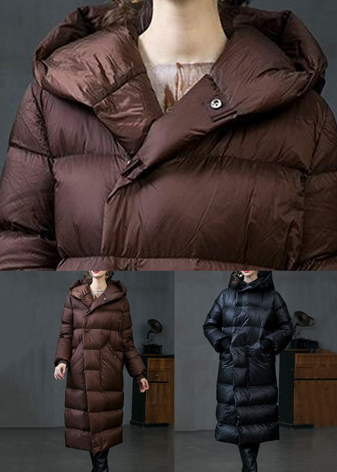 WW | Duck Down Long Down Coats Hood Long Sleeves