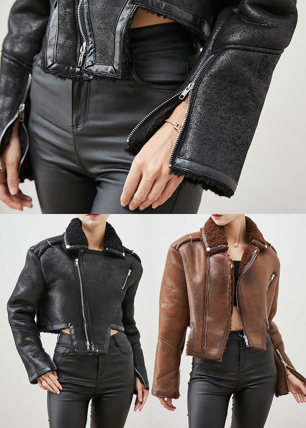WW | Patchwork Faux Fur Jackets Asymmetrical Zipper Winter