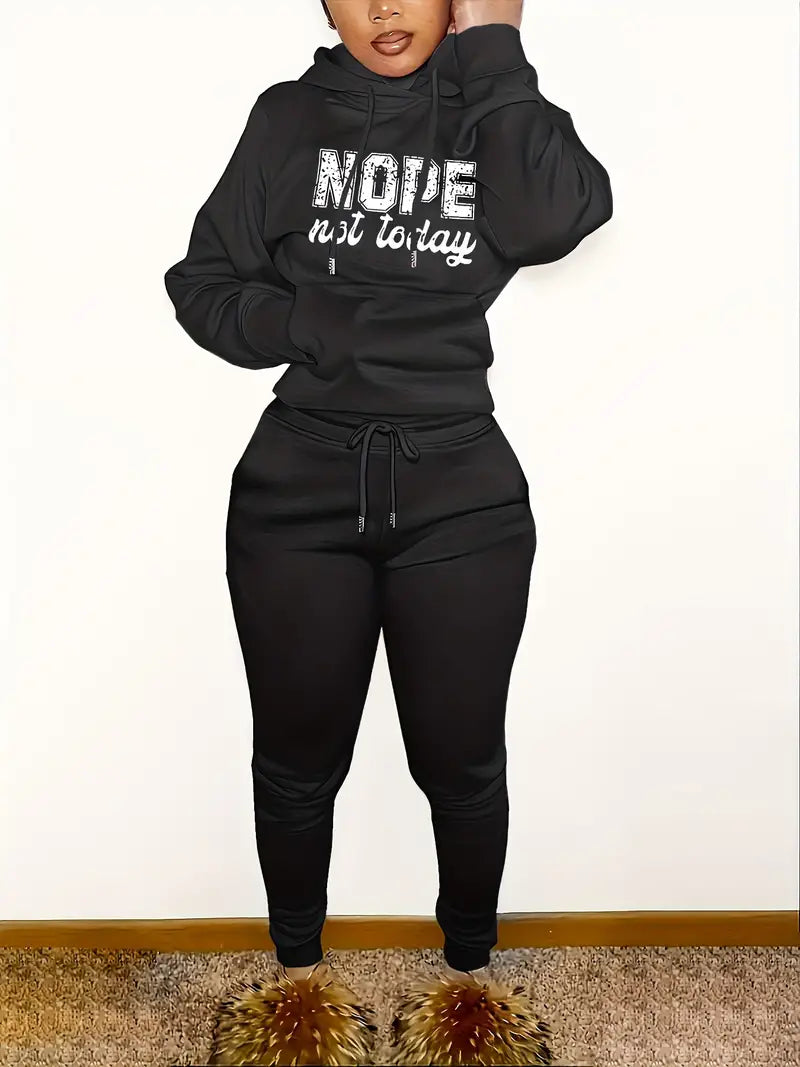 WW | Athleisure-Set, Känguru-Taschen-Kapuzenpullover mit Buchstabenaufdruck