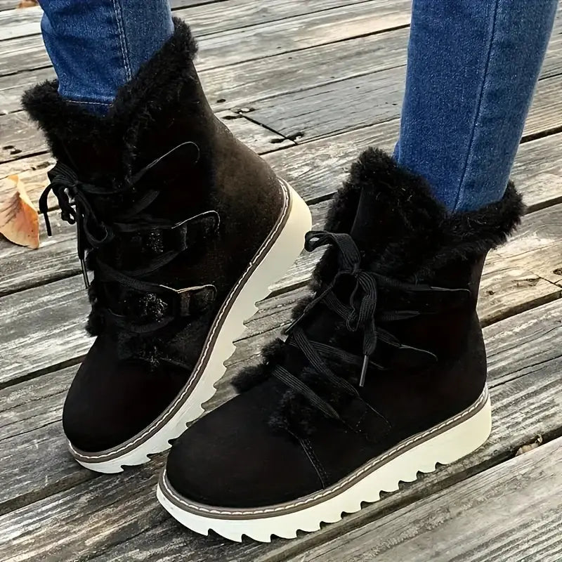 WW | Boots, Laced Platform Soft Sole Plush Lined Winter Boots