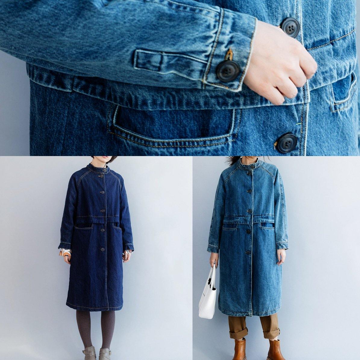 WW | Stehkragen feines Patchwork Box Coat dunkelblaue Silhouette Jacken