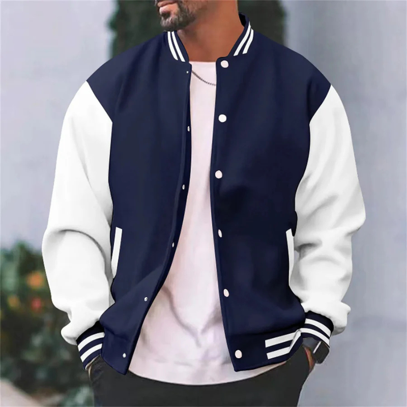 WW | Ribbed Cuffs Button Closure Baseball Jacket Men's Jacket