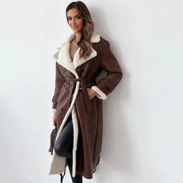 WW | Breasted Longline Sherpa Mantel - Weicher Innenraum - Entspanntes Fit