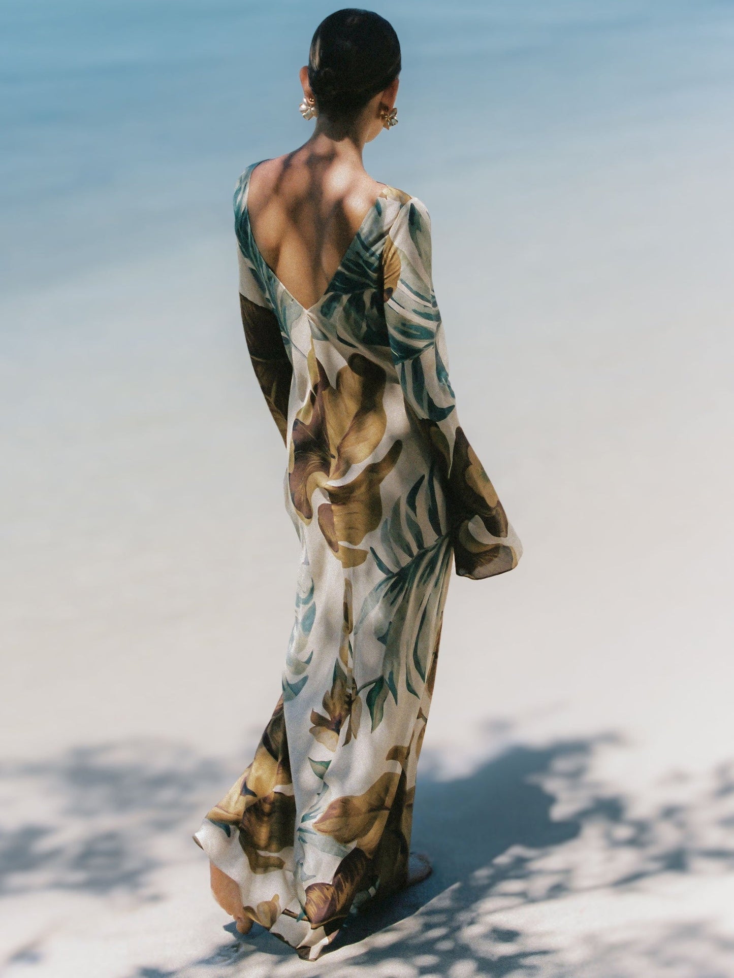 Maxi dress with hand-drawn botanical motifs