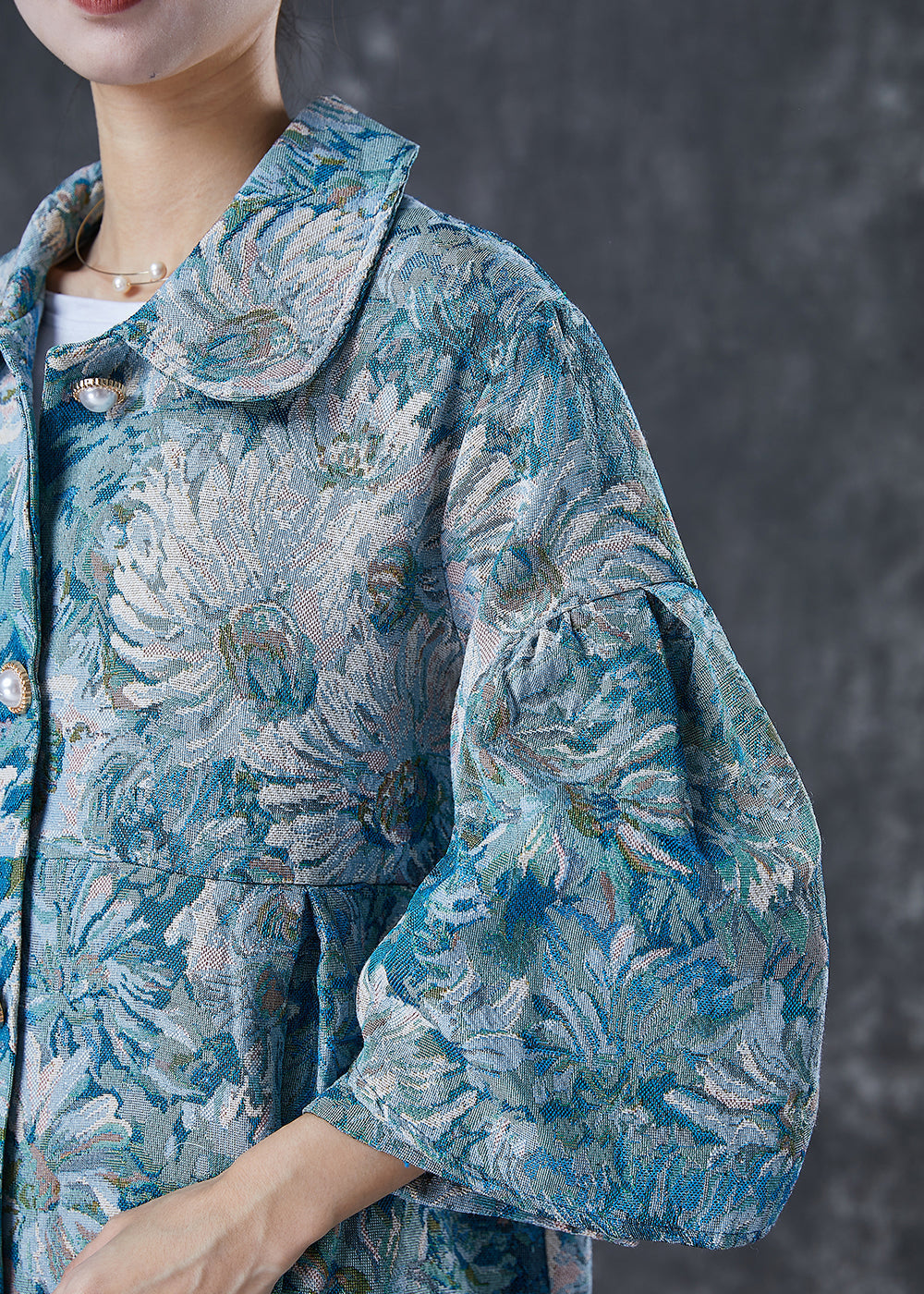 WW | Blue Oversized Daisy Print Cotton Trench Coats