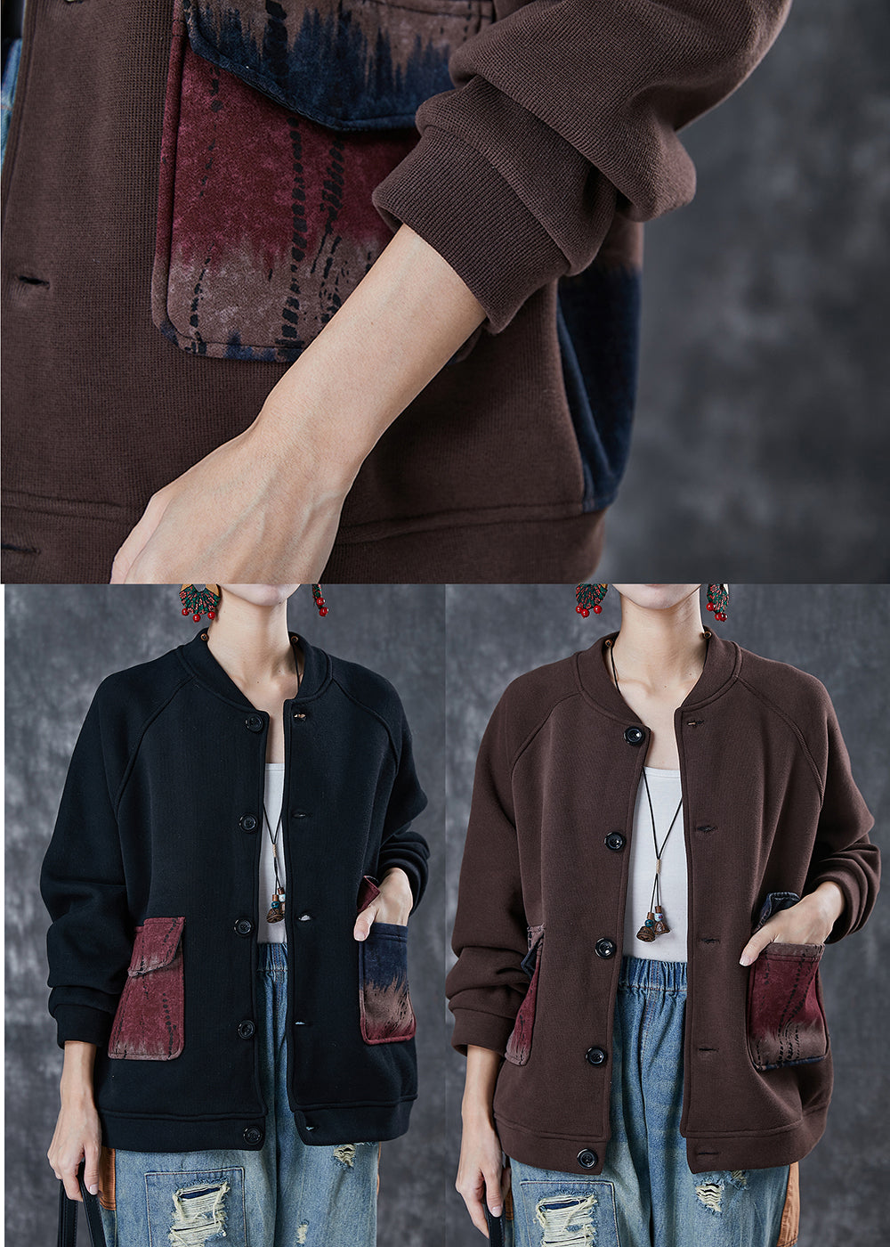 WW | Patchwork Warm Fleece Jackets Plus Size Winter