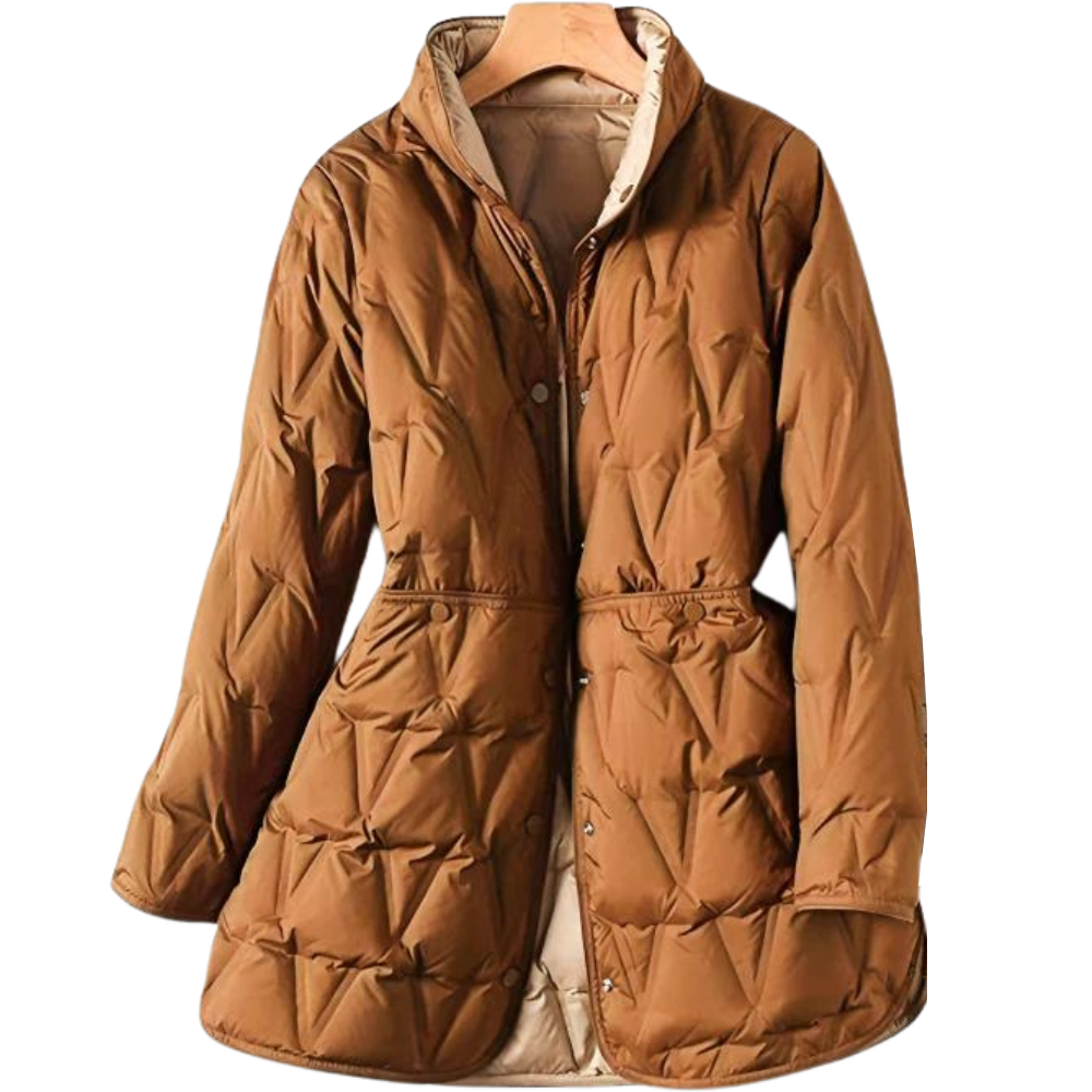 WW | Women's Quilted Jacket - Mid-Length - High Collar - Button Closure - Tailored Fit