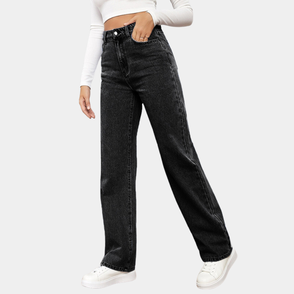 WW | Women's Waist Jeans - Straight Leg Mom Fit Denim Pants with Pockets & Elastic Waistband