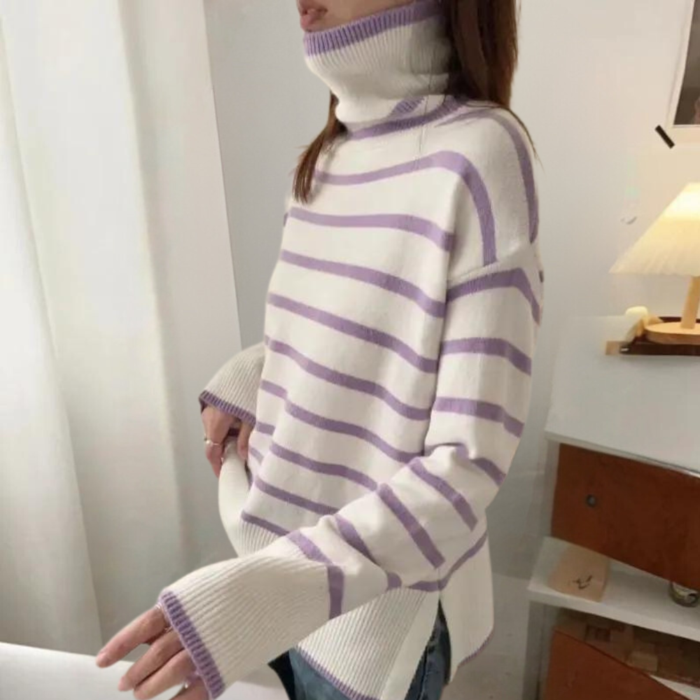 WW | Trendiger Gestreifter Rollkragenpullover für Damen