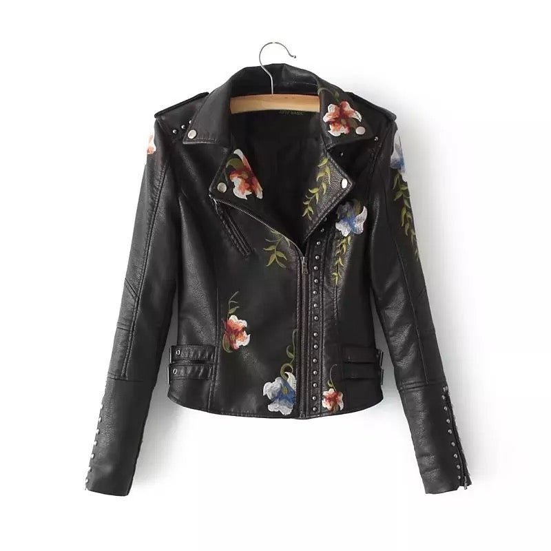 WW | Bestickte Kunstlederjacke - Nieten Details - Kühner Motorradstil - Vielseitige Oberbekleidung