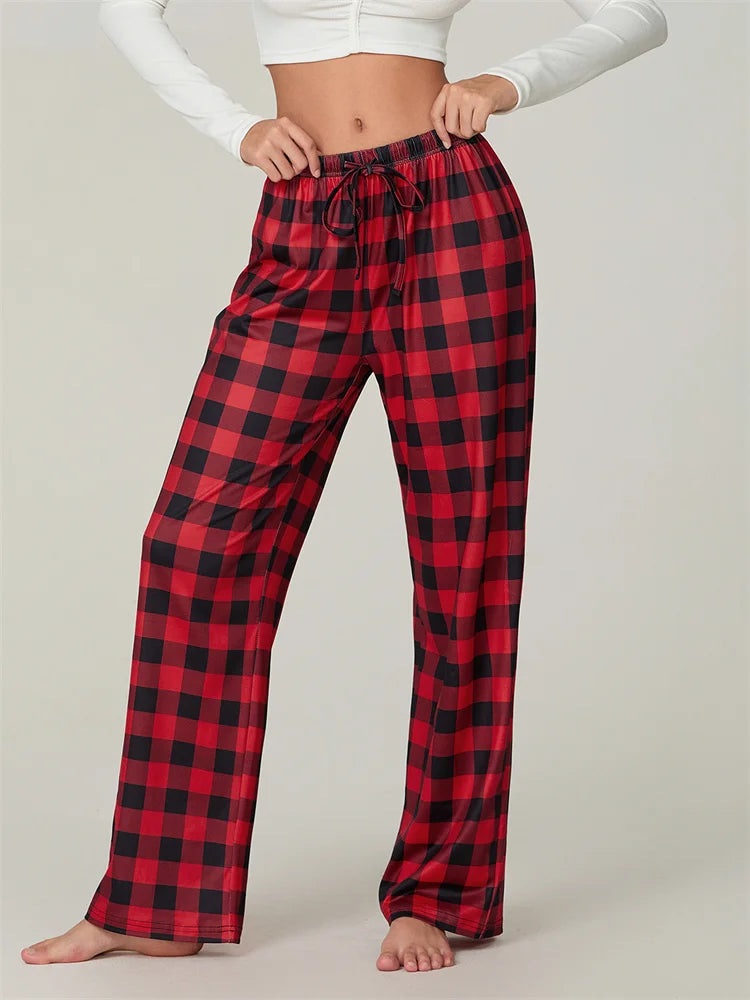 WW | Weihnachts-Plaid-Print Schnür-Elastic-Schlafhose