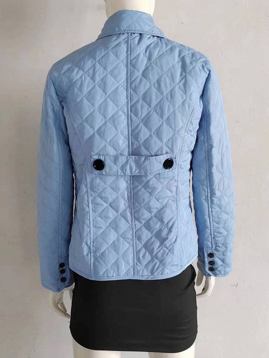 WW | Short Plain Coat with Button Pockets Lapel Long Sleeves Women's Elegant Casual Jacket