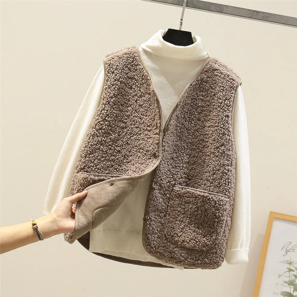 WW | Damen Wollgilet mit Knopfverschluss und Taschen