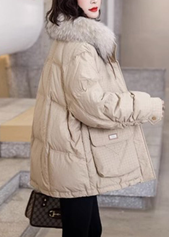 WW | Khaki Warm Pockets Fox Collar Duck Down Coats Winter