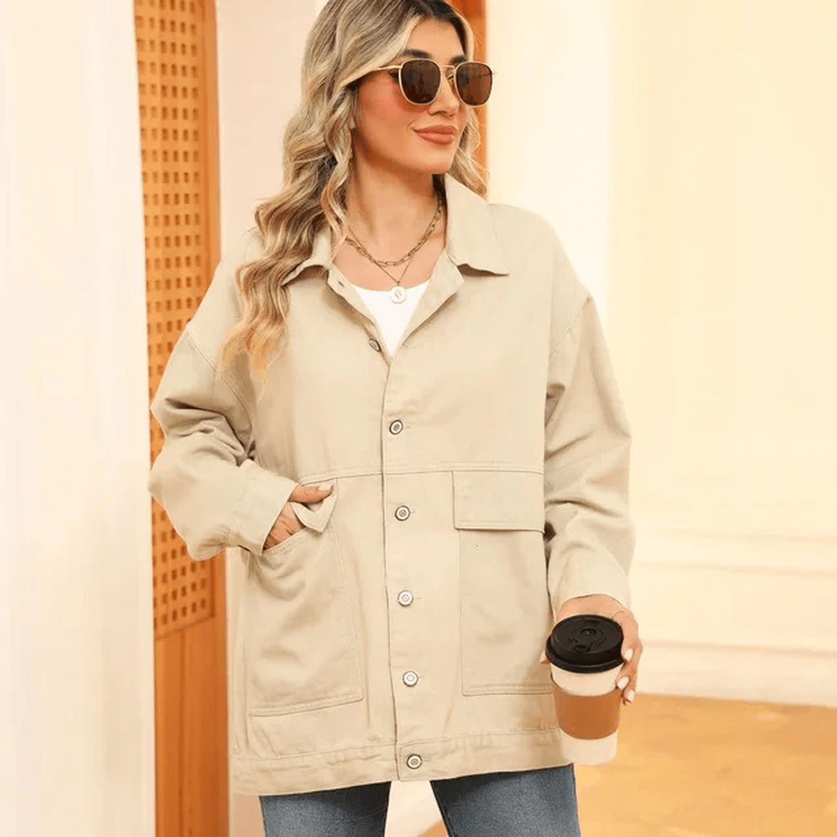 WW | Lässige Übergroße Denimjacke mit Knopfverschluss