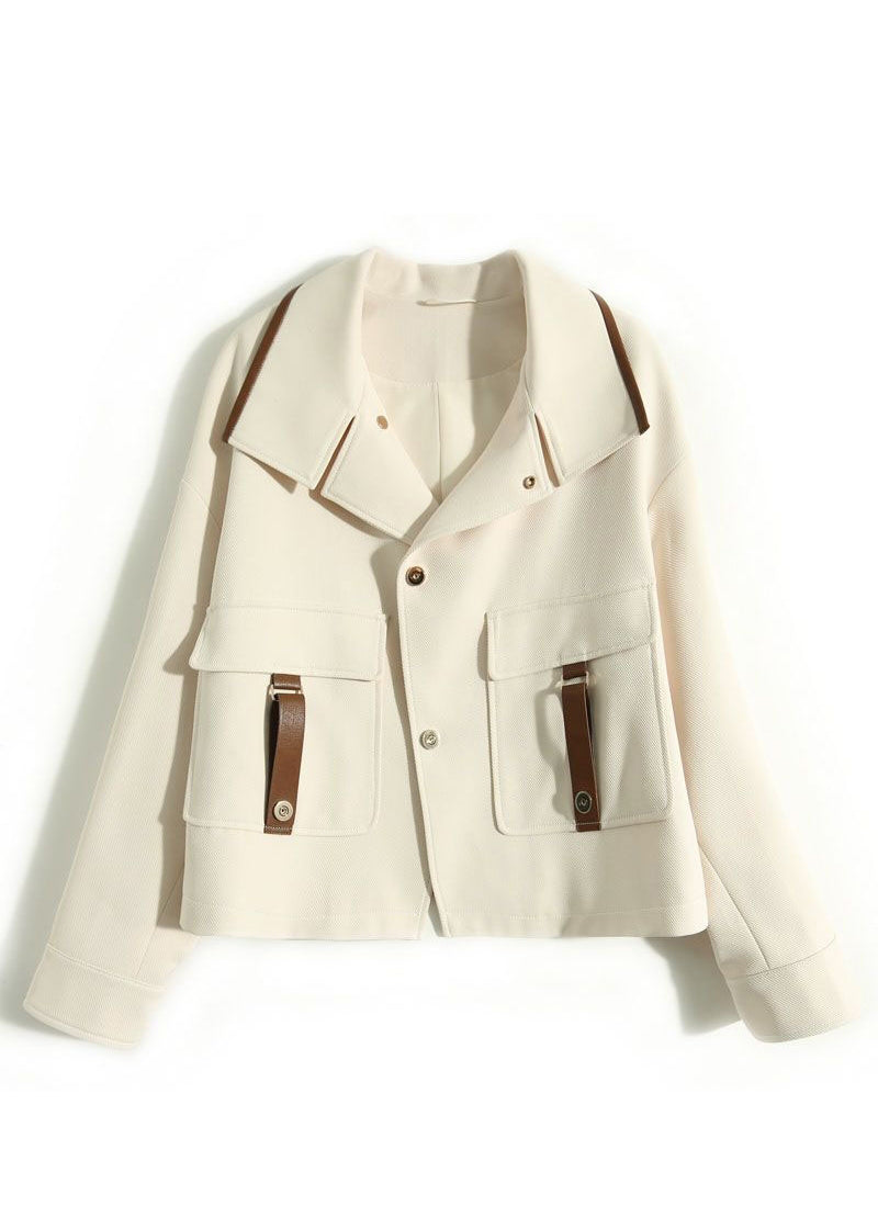 WW | White Peter Pan Collar Patchwork Pockets Cotton Coats
