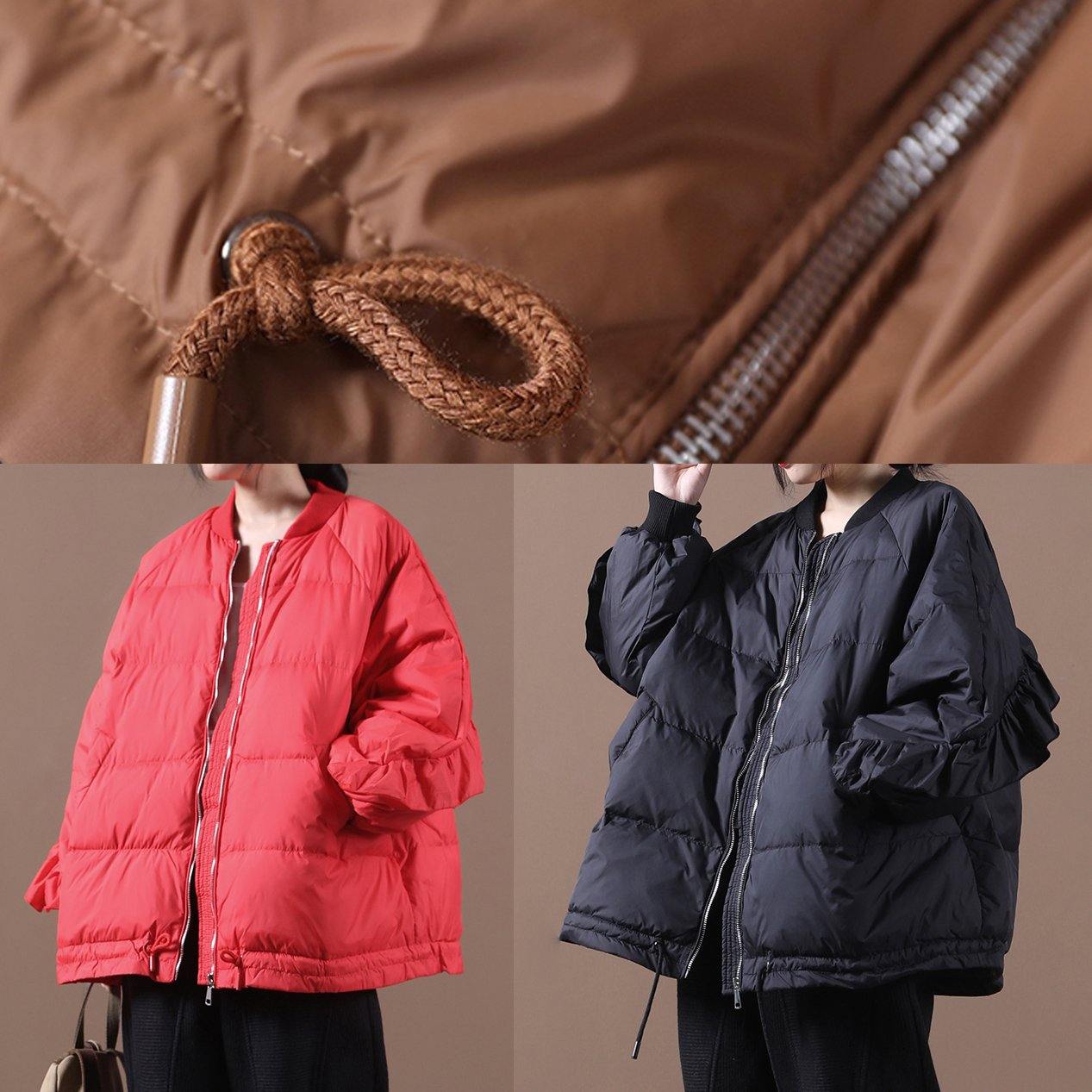 WW | schwarzer warmer Wintermantel oversized Winterjacke Stehkragen Rüschen WW | Jacken