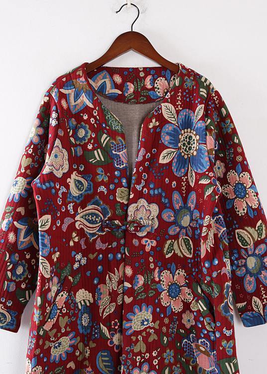 WW | Plus-Size Snow Jackets V-Neck Winter Outerwear Red Prints Warm WW | Outfit