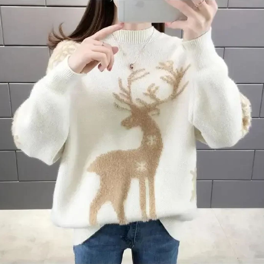 WW | Women's Christmas Jumper with Festive Print, Warm Cotton Blend for Winter and Christmas Celebrations