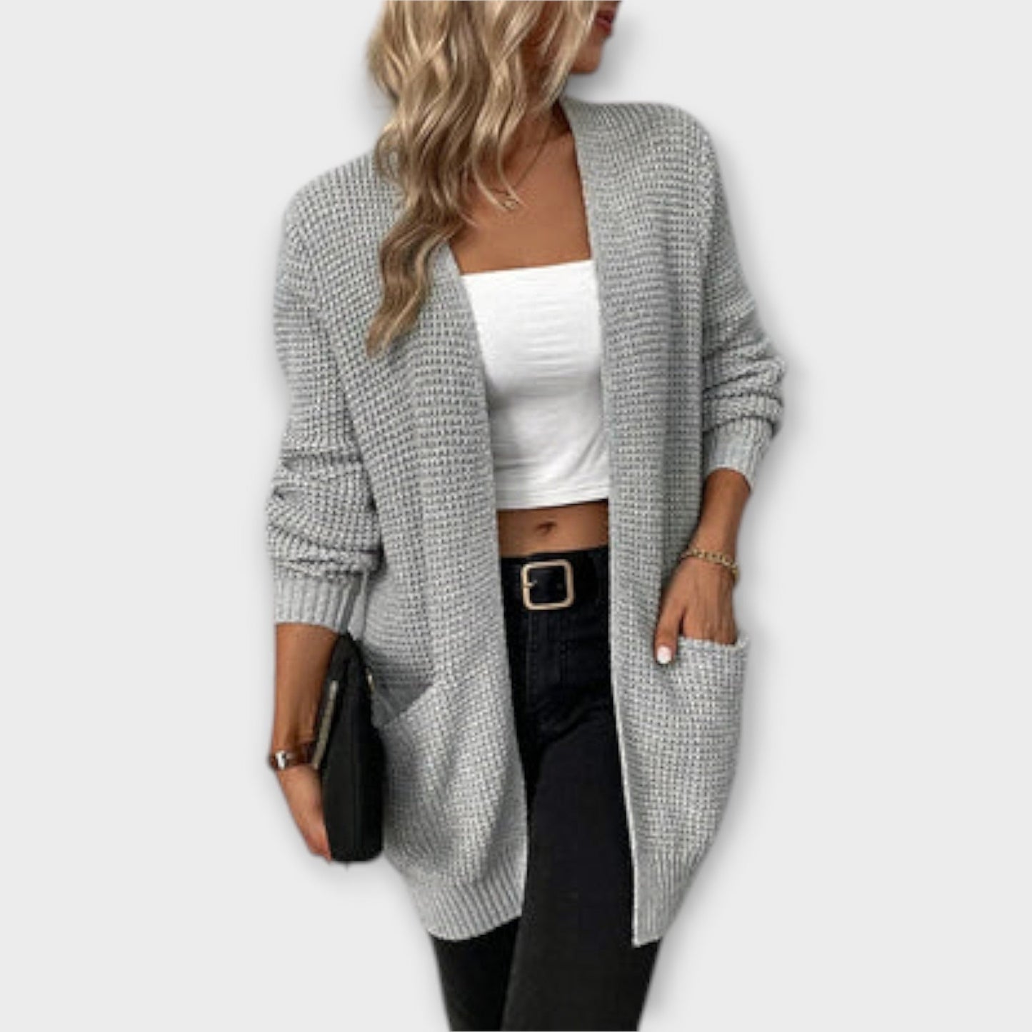 WW | Damen Casual Gestrickter Cardigan mit Langen Ärmeln und Taschen