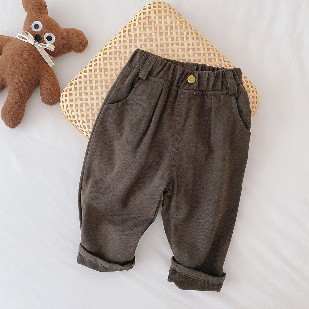 WW | Boys' Elastic Waistband Trousers – Beige/Brown, Comfortable Fit for 1-5 Years