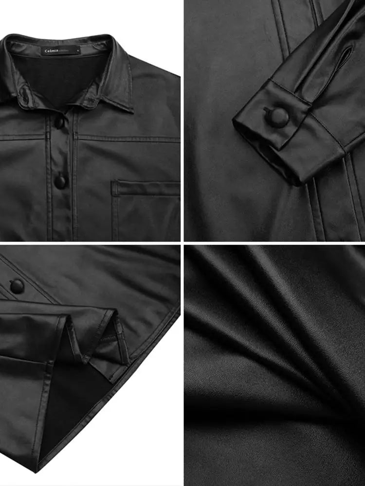 Faux leather jacket with long sleeves