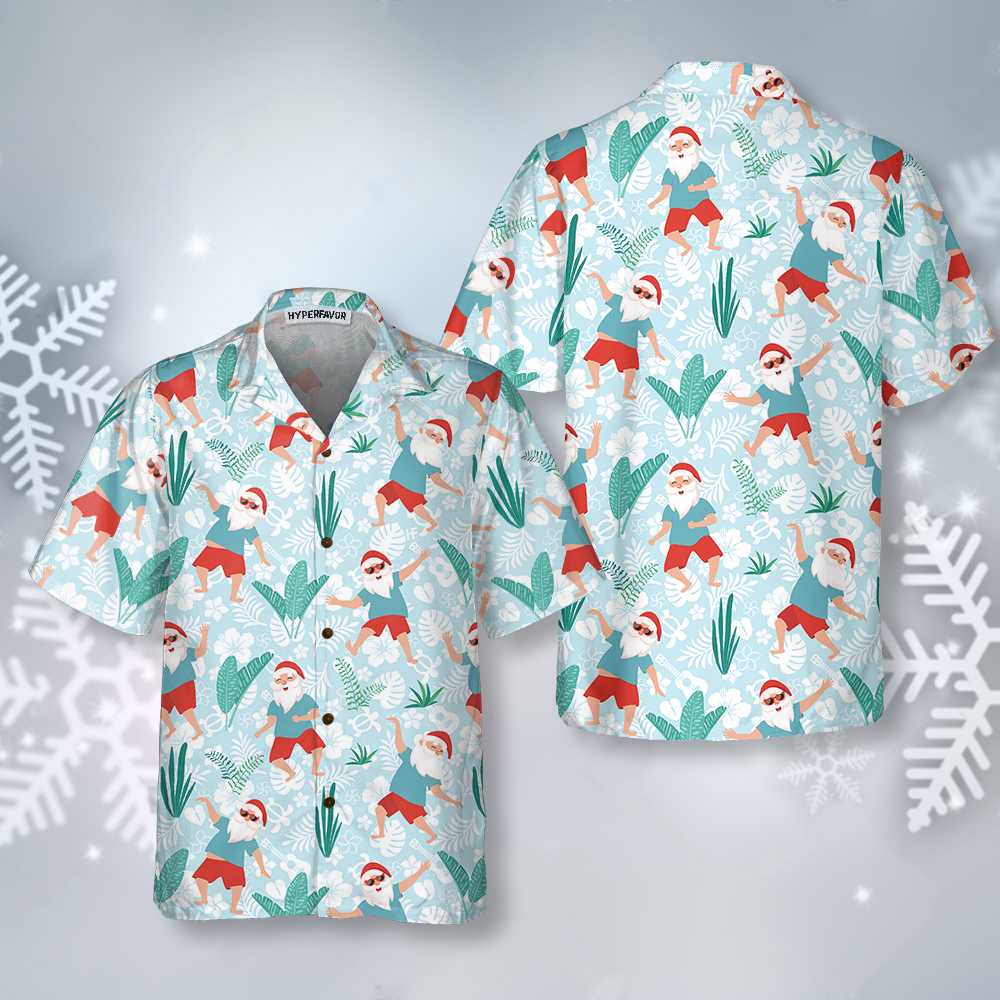 WW | Fröhlicher tanzender Weihnachtsmann Hawaii-Hemd, lustiges Weihnachtsmann-Shirt, Geschenk für Weihnachten
