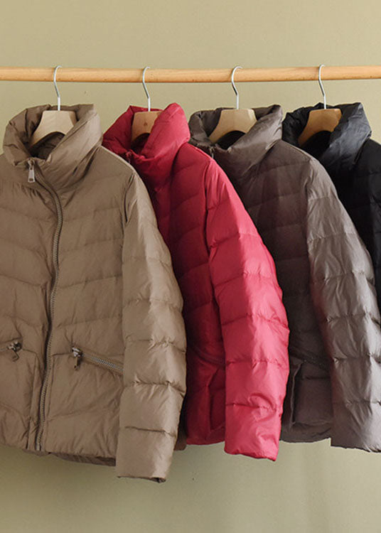 WW | Grauer Stehkragen Taschen Design Winter Dicke Daunenmäntel
