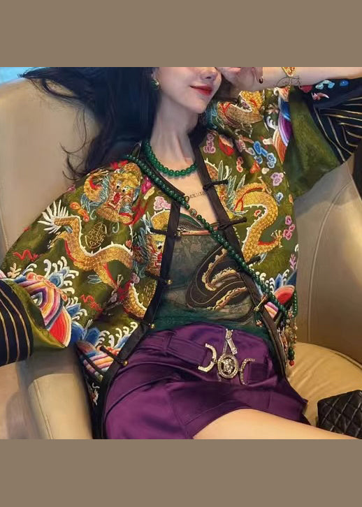WW | Style Yellow Embroidered Button Patchwork Cotton Jackets