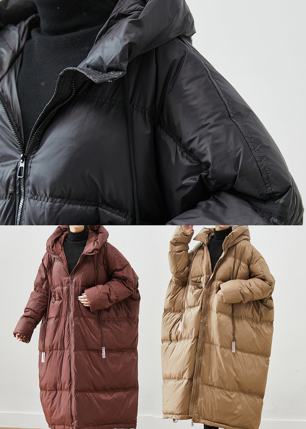 WW | Oversized Entendaunenjackets with Hood and Drawstring Winter