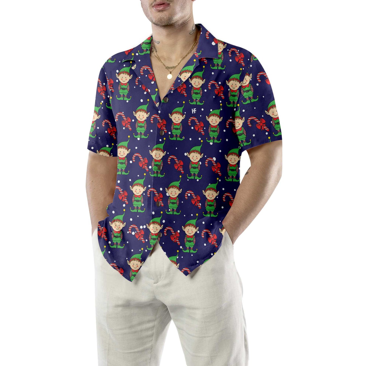 WW | Christmas Elves On Blue Hawaiian Shirt. Christmas Elf Shirt, Best Christmas Gift Idea