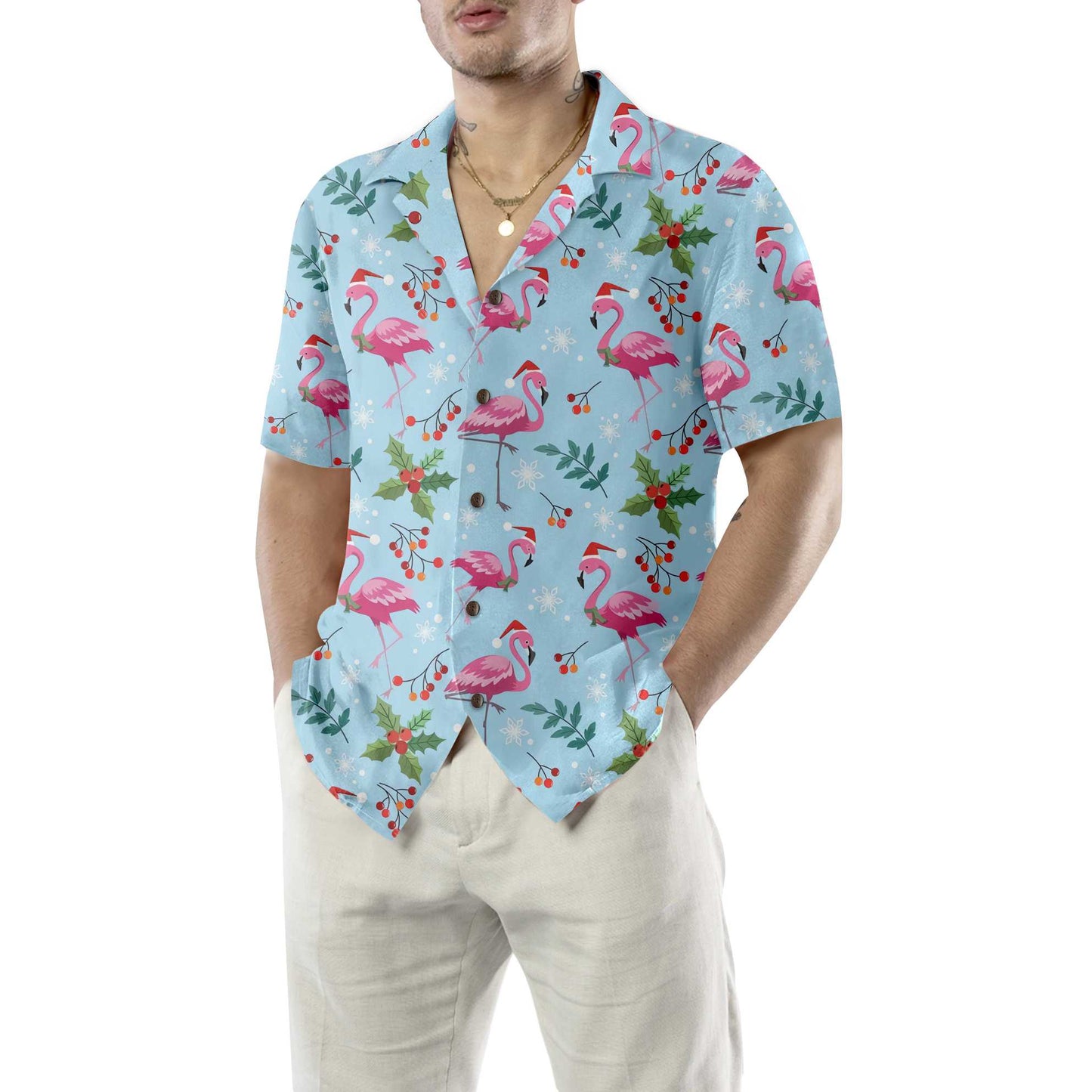 WW | Weihnachtsflamingo nahtloses Muster Hawaiihemd, Weihnachtsflamingo Hemd, beste Weihnachtsgeschenkidee
