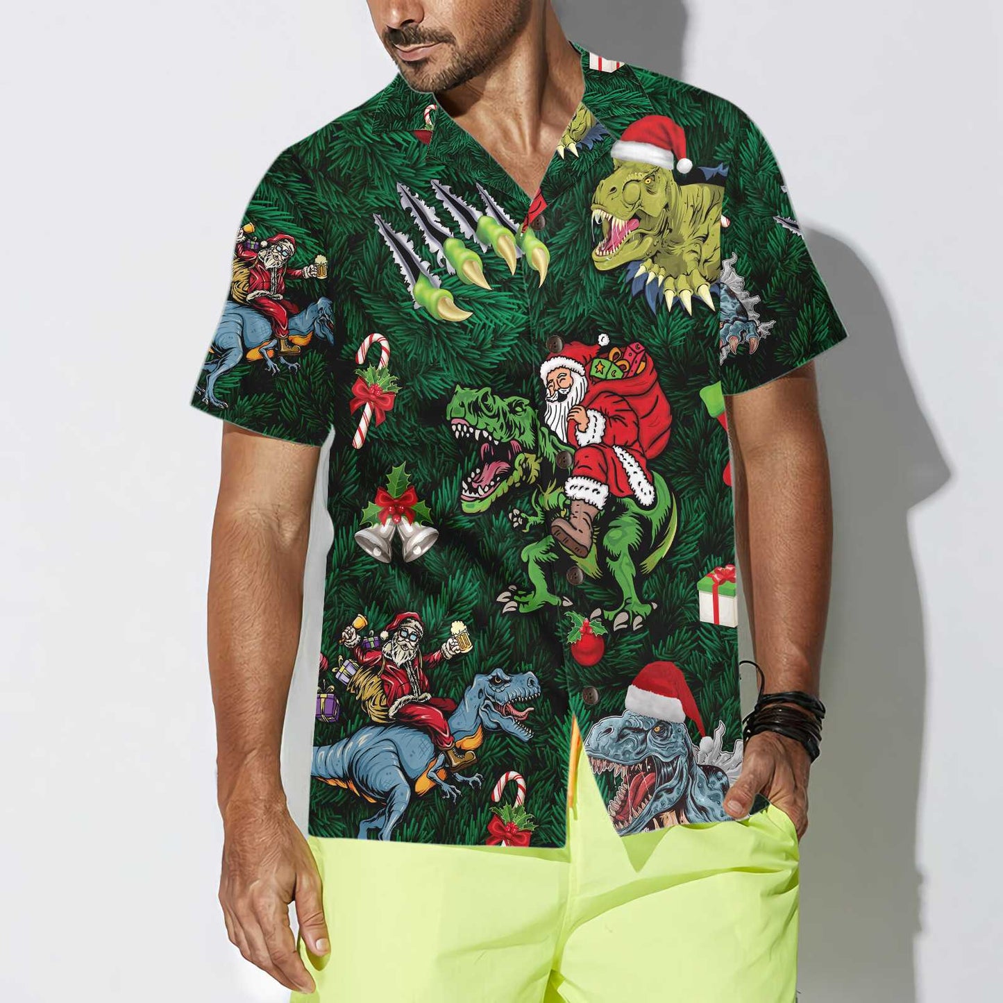 WW | Weihnachtsferien mit T-Rex Hawaii-Hemd, Lustiges Dinosaurier-Weihnachtshemd, Beste Weihnachtsgeschenk-Idee
