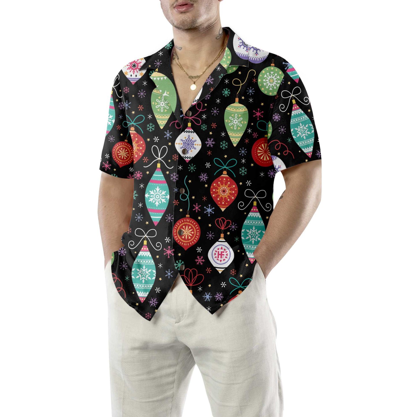 WW | Weihnachtsschmuck Muster Hawaiihemd, Lustiges Weihnachtsshirt für Männer