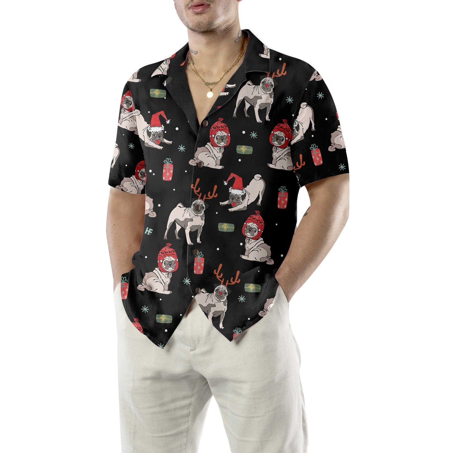 WW | Weihnachts Pug Hund Hawaiian Shirt, Weihnachts Pug Shirt für Männer & Frauen, Beste Weihnachtsgeschenkidee