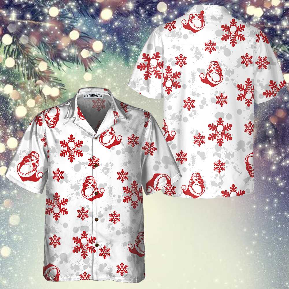 WW | Weihnachts-Schnee-und-Schädel-Hawaiian-Shirt, Weihnachts-Schädel-Shirt, Bestes Geschenk für Weihnachten