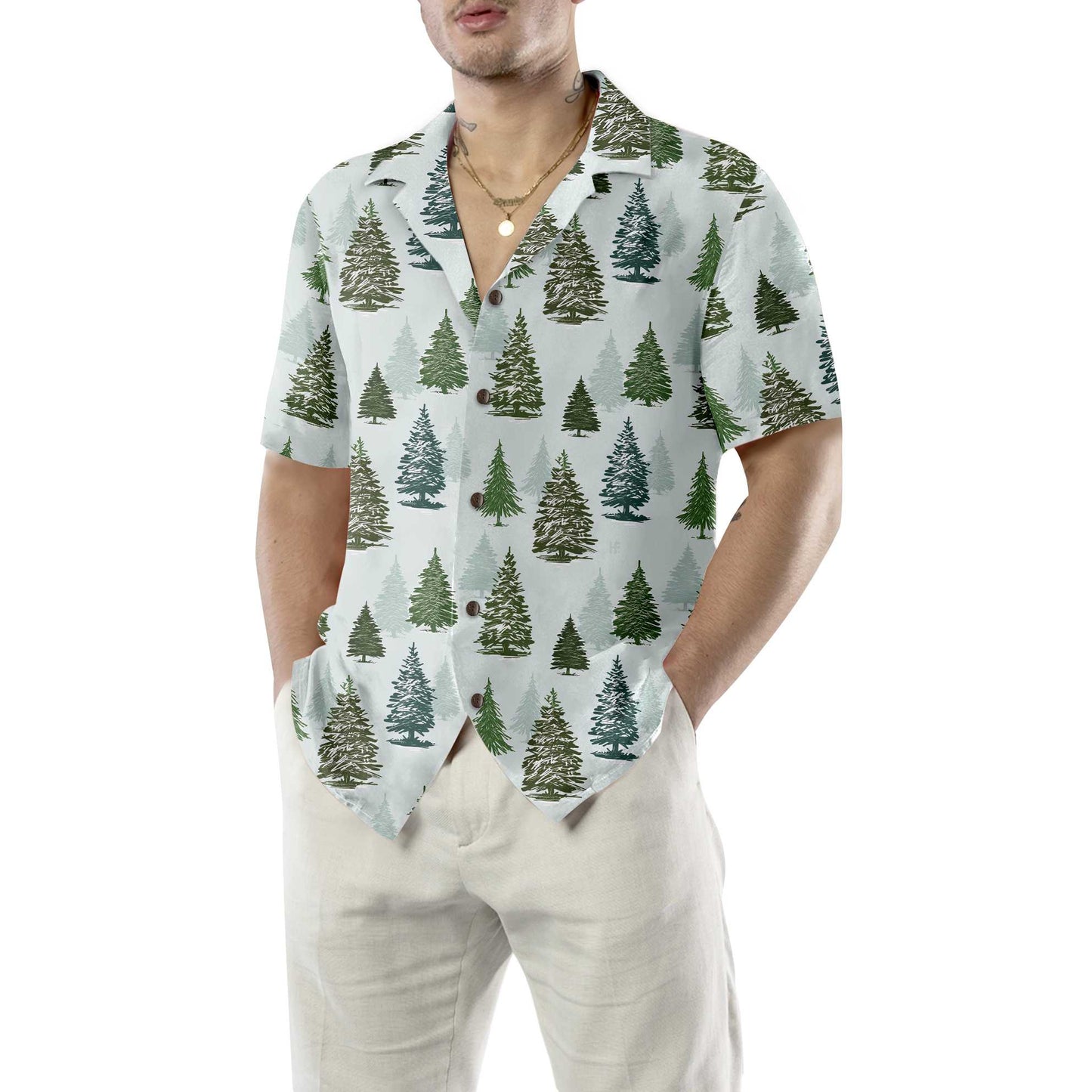 WW | Weihnachtsbaum-Muster-Hemd für Herren Weihnachts-Hawaiihemd