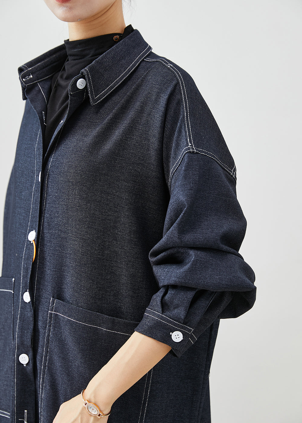 WW | Black Oversized Side-Open Denim Trench Coats