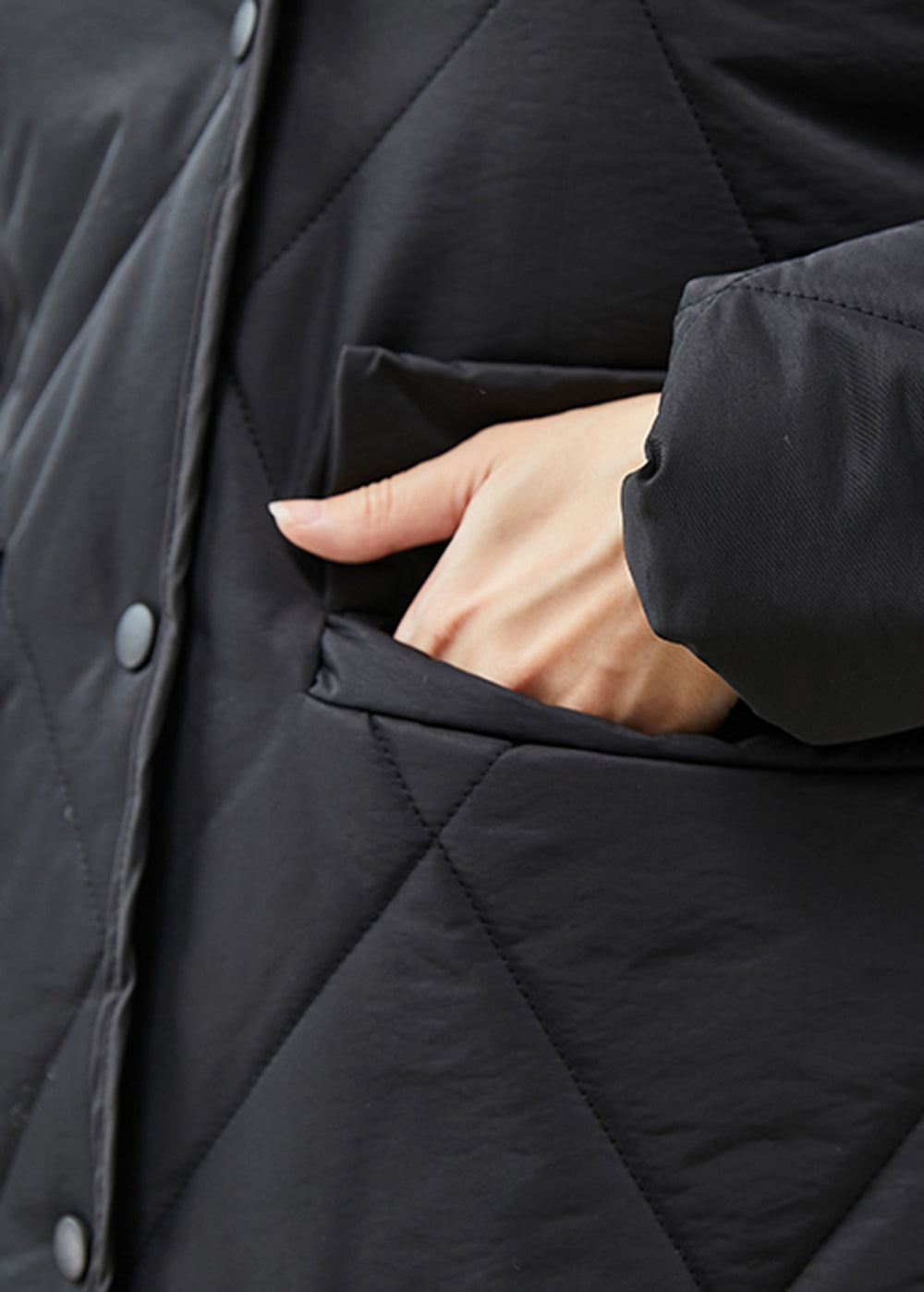 WW | Black Peter Pan Collar Pockets Duck Feathers Puffer Jackets Winter