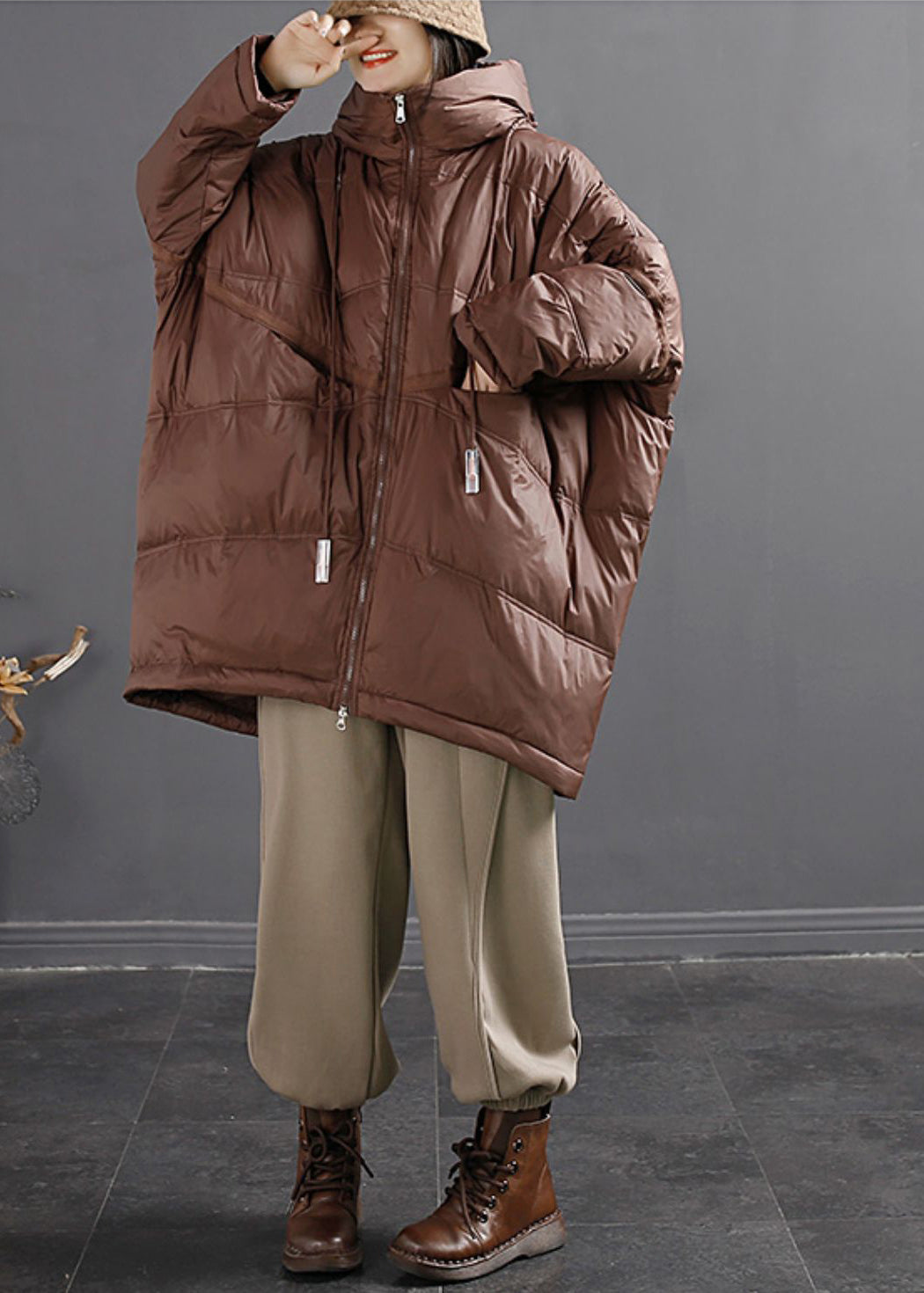 WW | Schwarzgrüne Zip-Up Kordelzug Enten Daunenjacken Winter