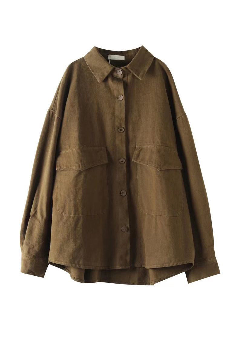 WW | Loose Cotton Coats Peter Pan Collar Pockets