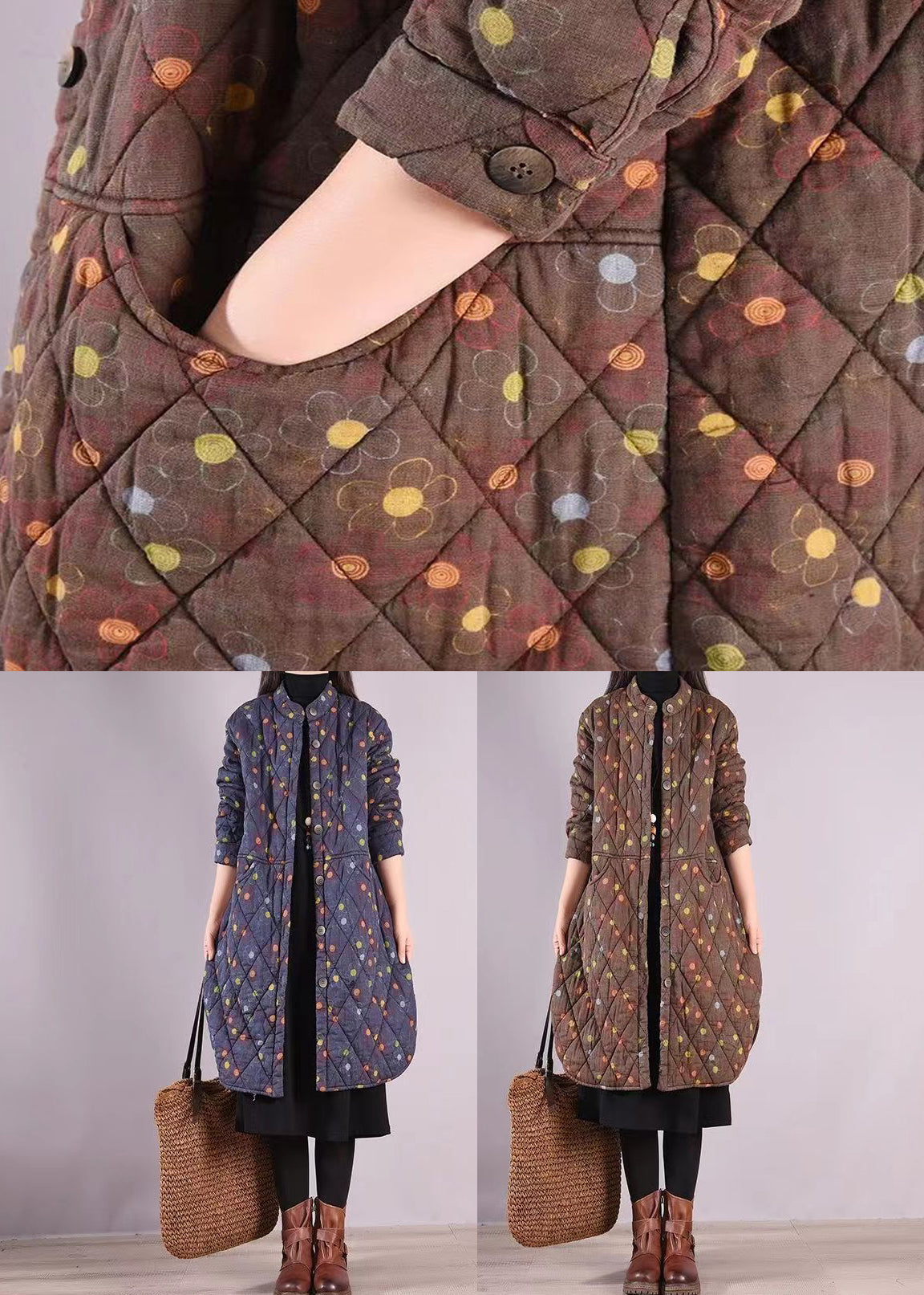 WW | Quilted Patchwork Fine Cotton Padded Coats Stand-Up Collar Winter