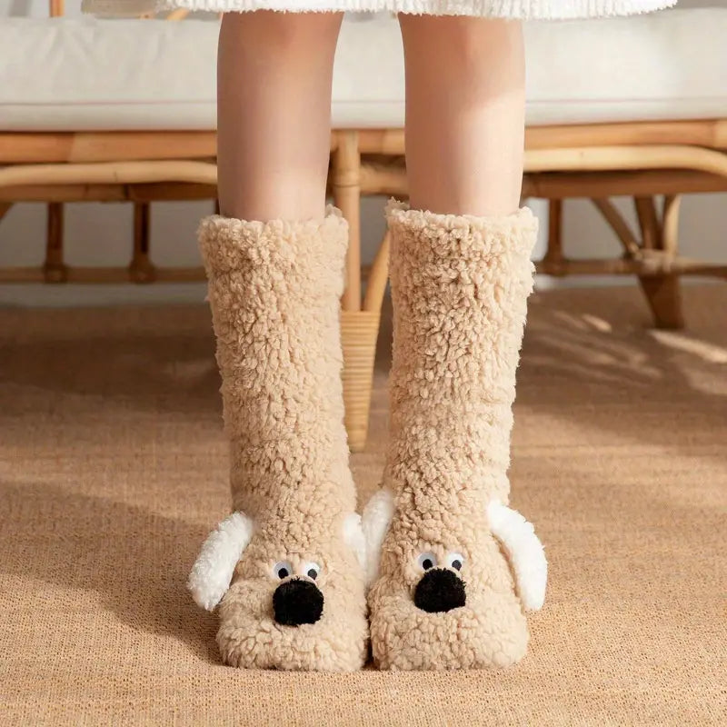 WW | Plüsch rutschfeste Wintersocken mit Tiermuster für Kinder und Erwachsene