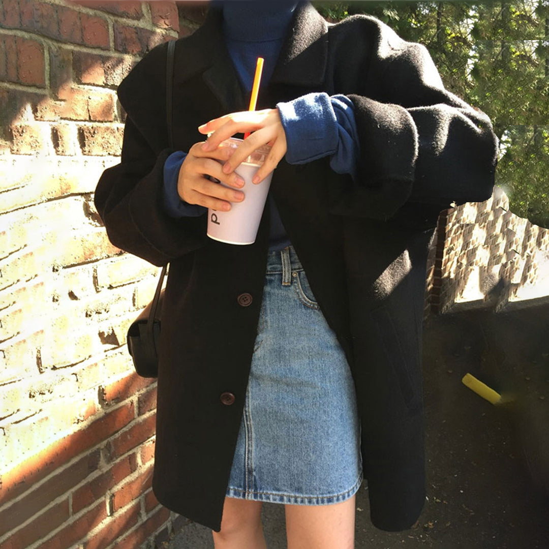 WW | Midi Coat Dress for Women with Button Closure - Loose Fit, Non-Stretch, Winter Essential