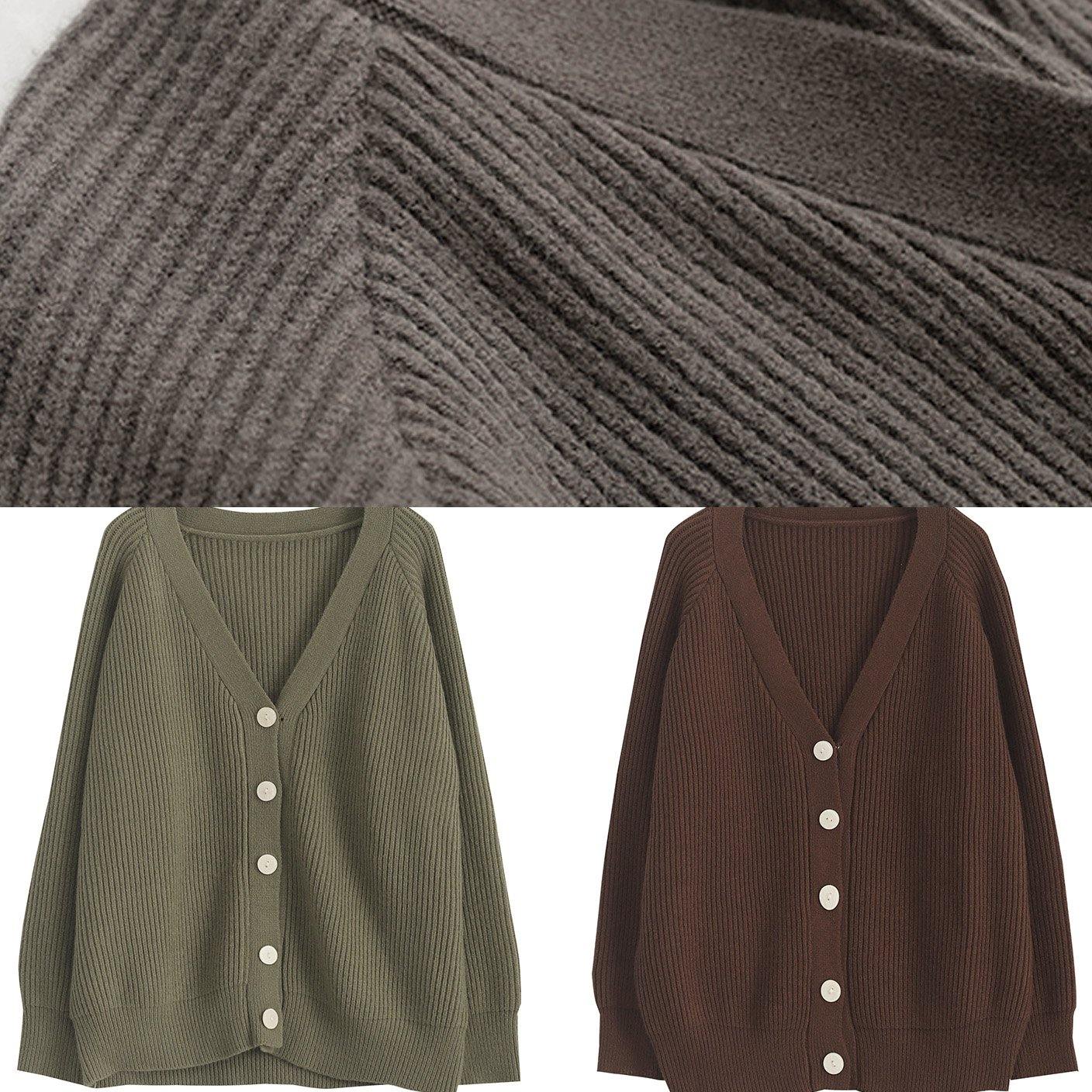 WW | thick knitted coat Plus-size clothing army green neck knitted jackets