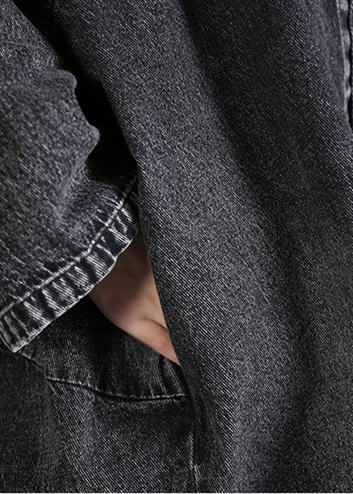 WW | Charcoal Grey Peter Pan Collar Button-Up Denim Coats